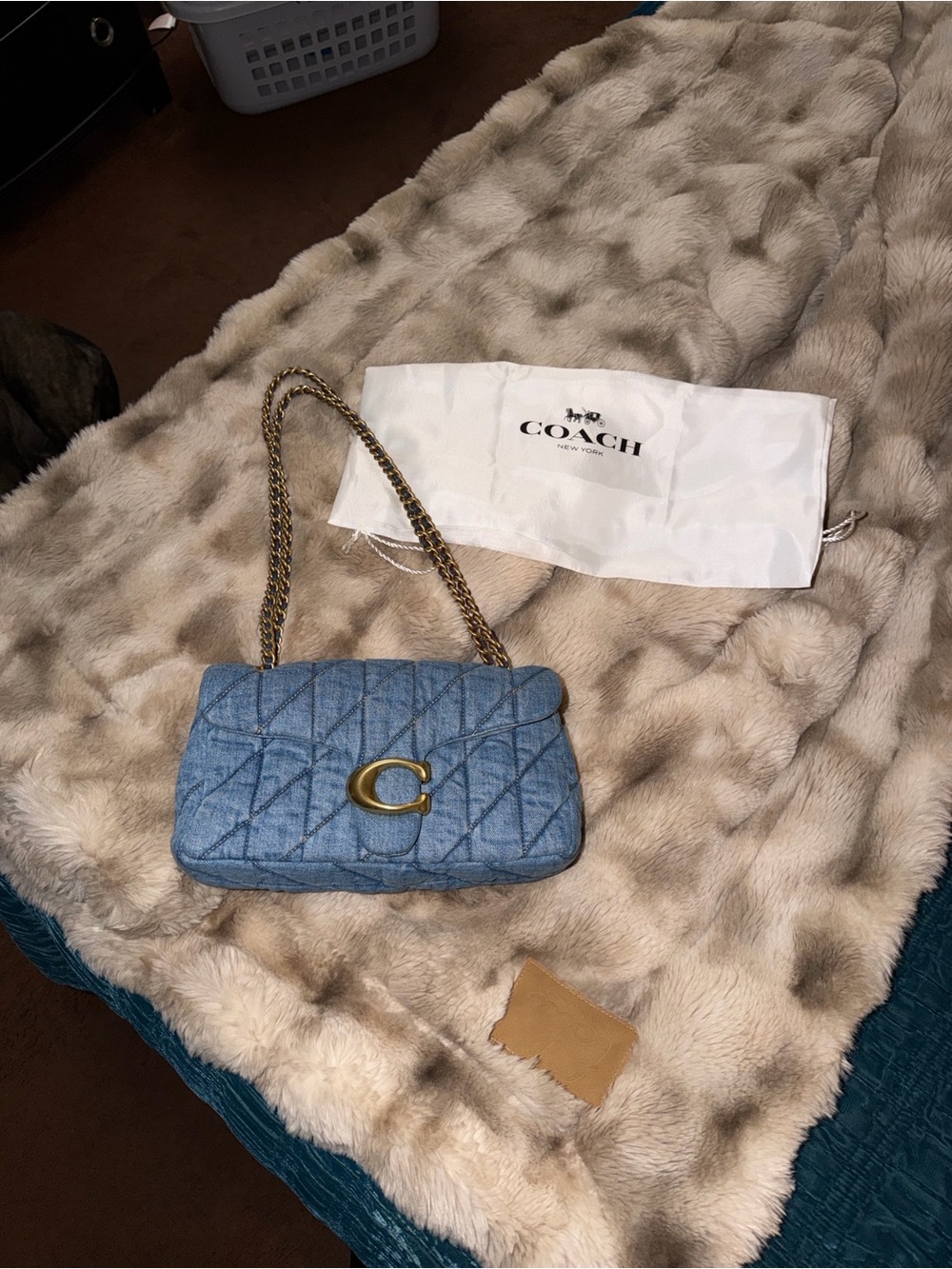 Coach Quilted Denim Crossbody with Gold Chain and 'C' Clasp